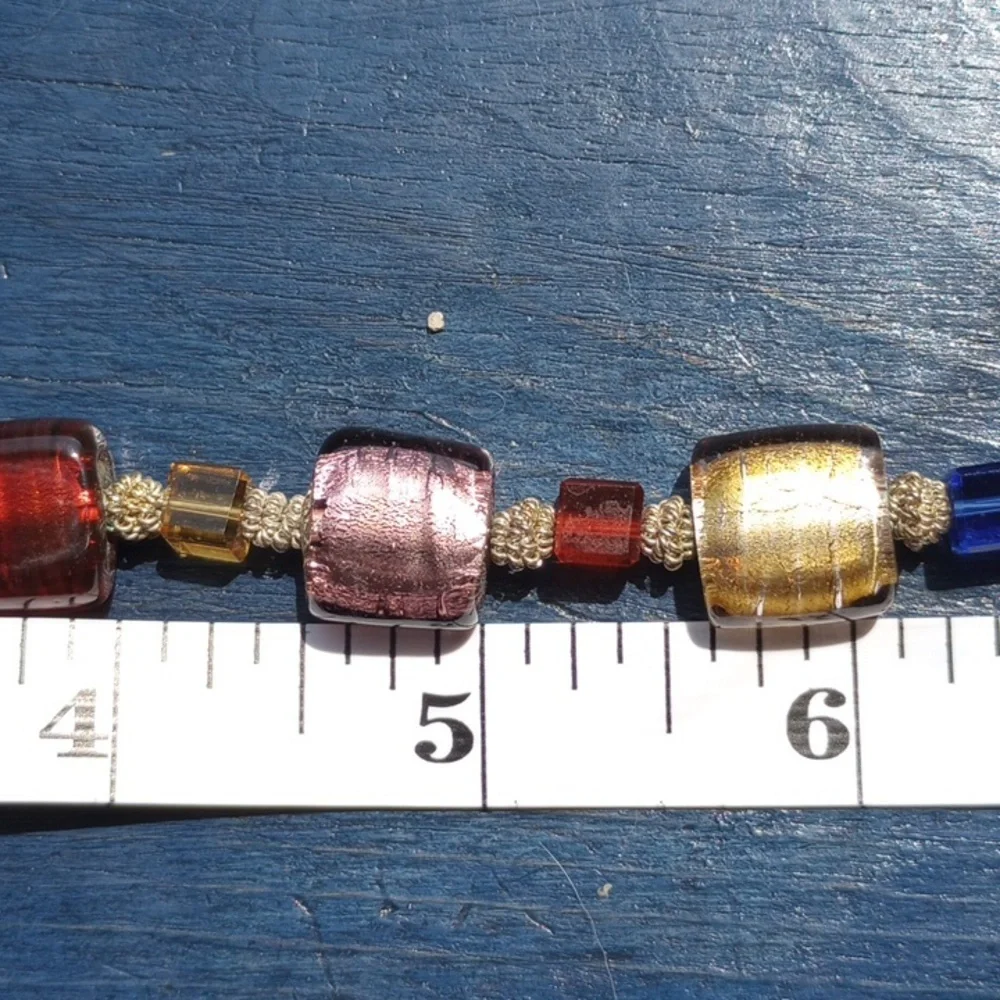 Colorful Silver foil glass art beads with square crystals, silver beads